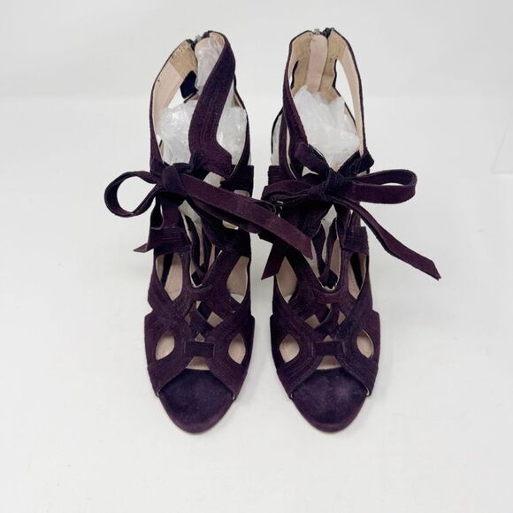 MIU MIU | Deep Purple Suede Strappy Heels Booties Women’s Size 37.5 (7-7.5) - Picture 3 of 12